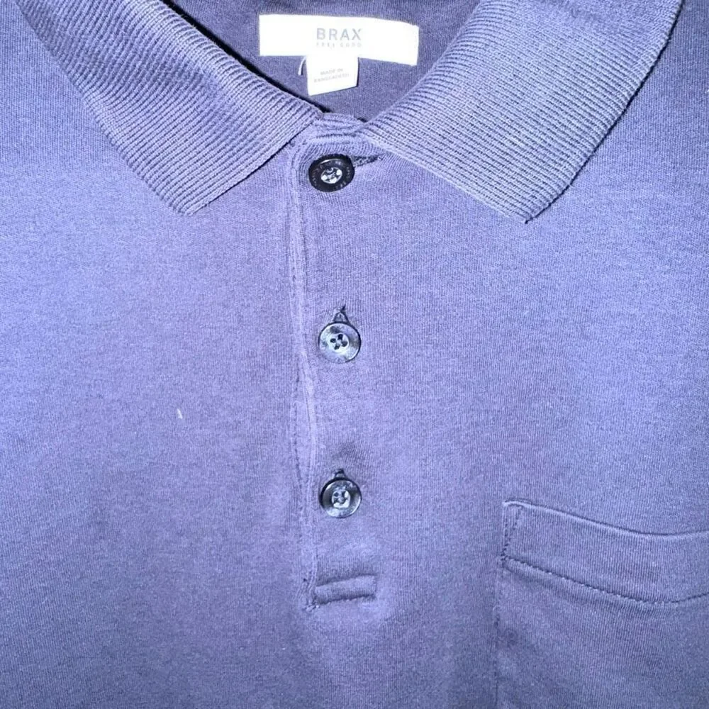 Navy Brax Philip L/S Jersey Polo Shirt Size M